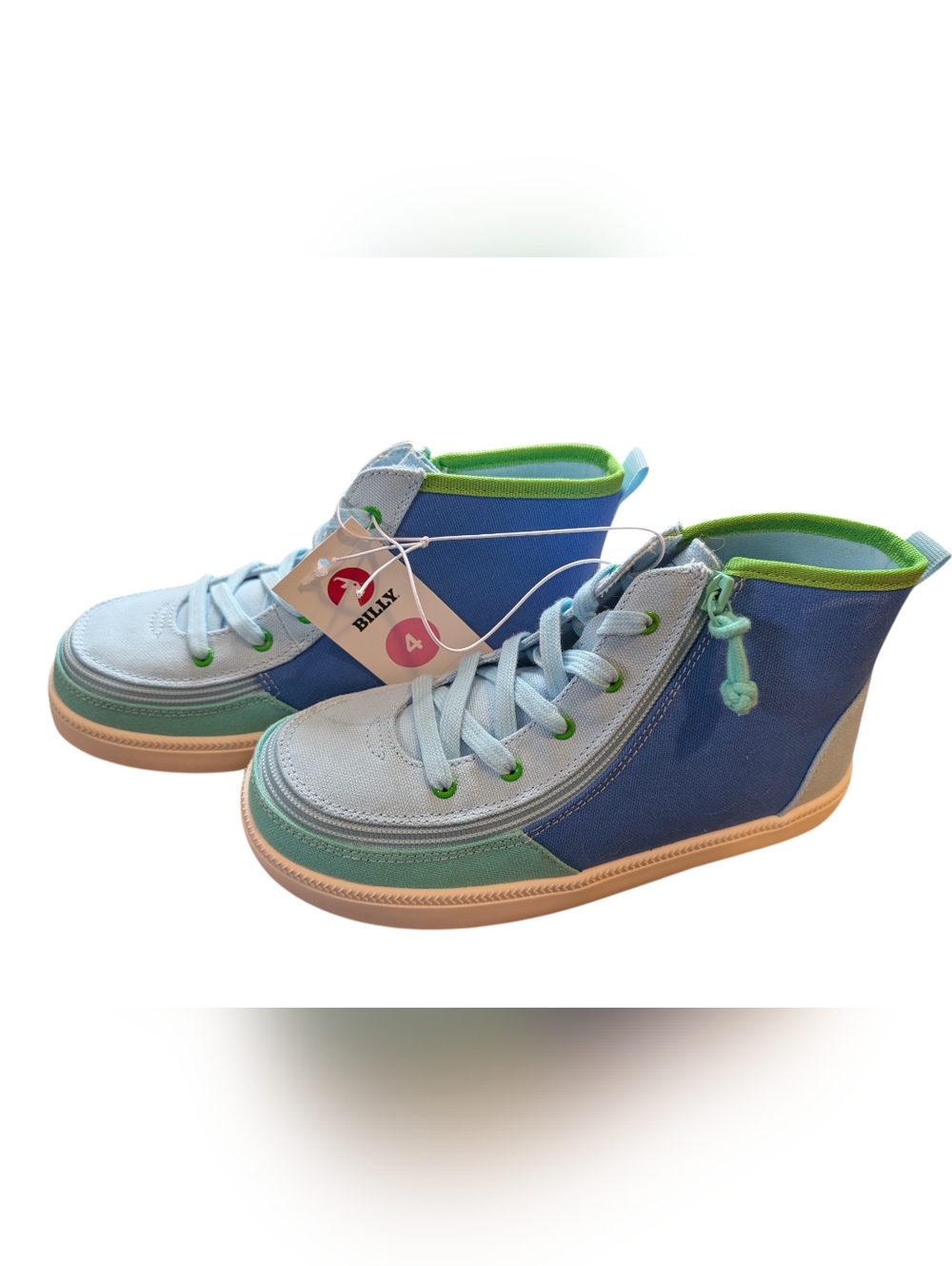 Billy Kids Footwear Haring High Top Zipper/Lace Sneakers Blue/Lime Size 4 NWT